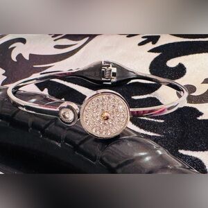 Stainless Steel Silver Moon Bracelet with Cristal Accents